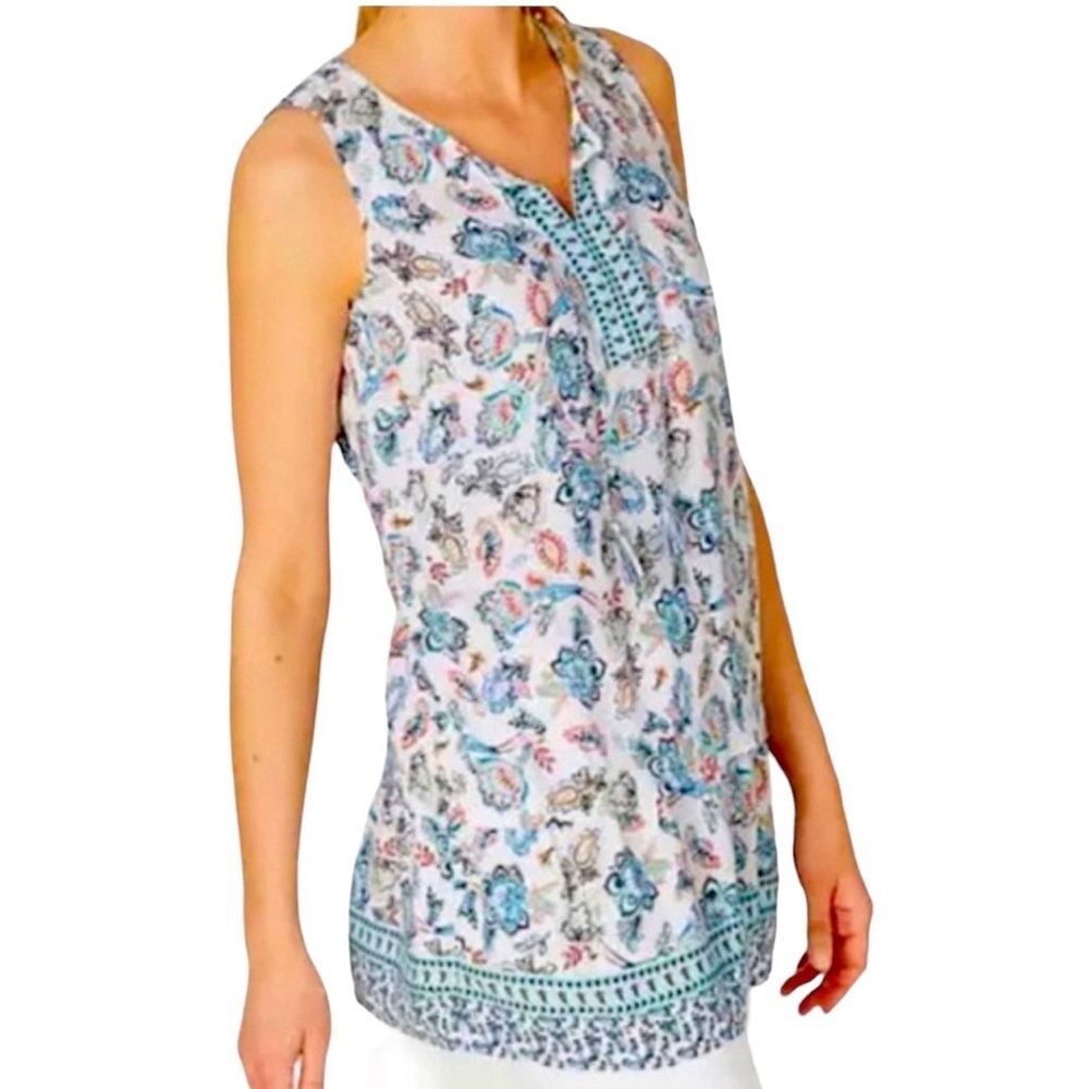 J Jill Floral Flounce Hem Blouse